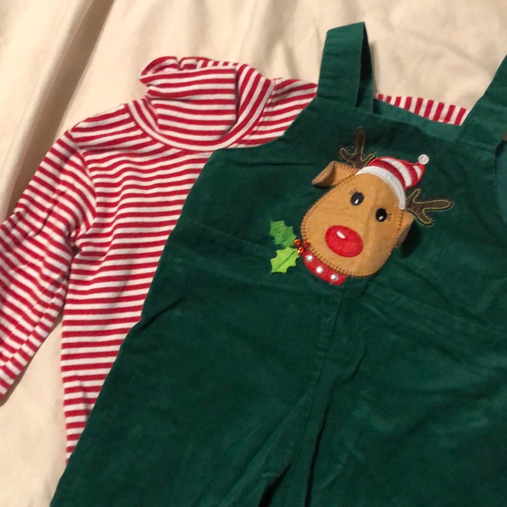 Corduroy overall and onesie set. Rudolph!